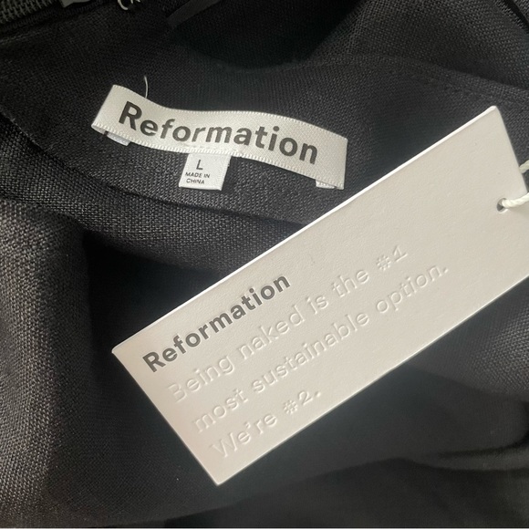 NWT "Reformation Selia Tie Strap Linen Dress Large, BLACK" - Picture 4 of 4